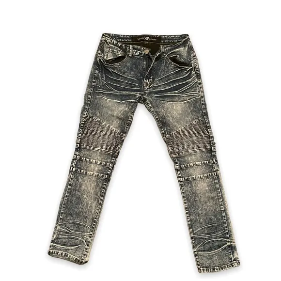 NWOT Men's XRAY Straight-Fit Moto Washed Distressed Blue 5-Pocket Biker Jeans