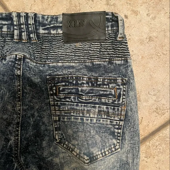 NWOT Men's XRAY Straight-Fit Moto Washed Distressed Blue 5-Pocket Biker Jeans
