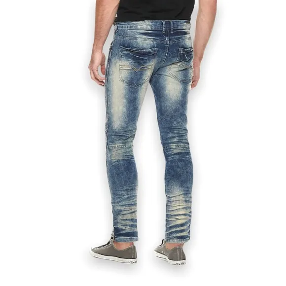 NWOT Men's XRAY Straight-Fit Moto Washed Distressed Blue 5-Pocket Biker Jeans