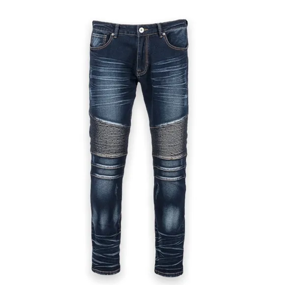 NWOT Men's XRAY Straight-Fit Moto Washed Distressed Blue 5-Pocket Biker Jeans