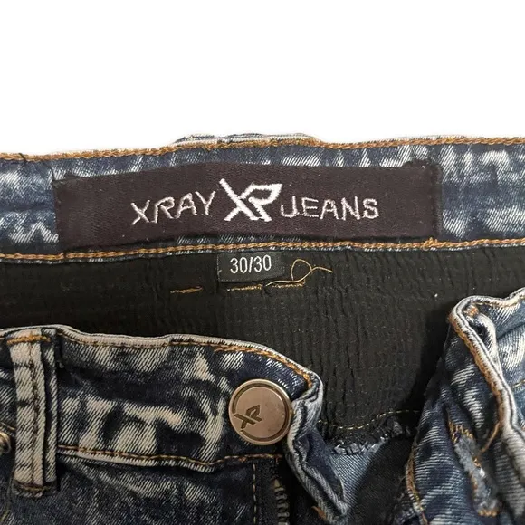NWOT Men's XRAY Straight-Fit Moto Washed Distressed Blue 5-Pocket Biker Jeans
