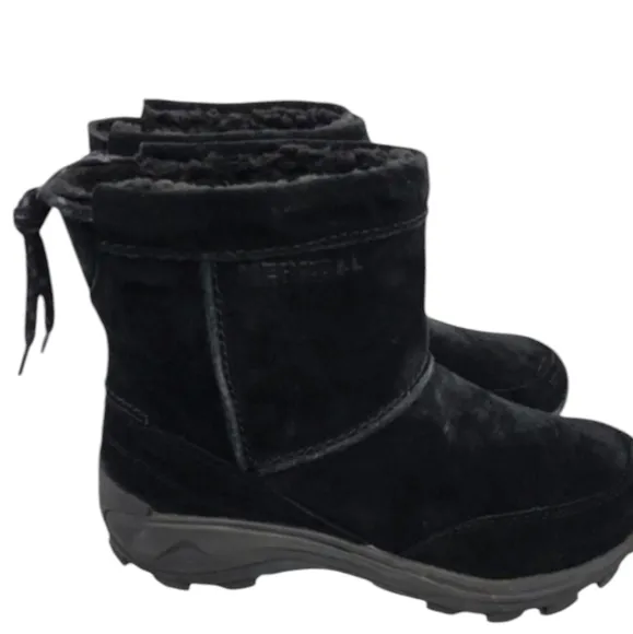 NWOT Merrell Unisex Suede Black Boots Waterproof Faux Fur Men 8.5 or Wom…