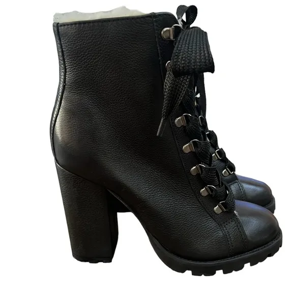 NWOT Schutz Zara Fur-Lined Winter Leather Ankle Boots Black - Sz 11
