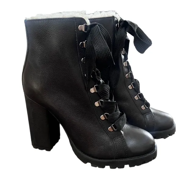 NWOT Schutz Zara Fur-Lined Winter Leather Ankle Boots Black - Sz 11