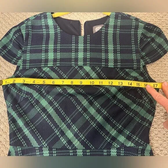 NWOT Vince Camuto Wool Navy and Green Plaid Dress Size 4