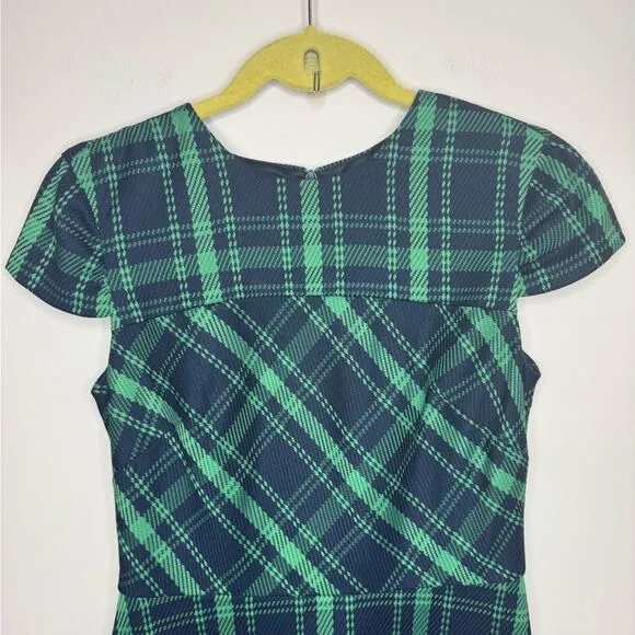 NWOT Vince Camuto Wool Navy and Green Plaid Dress Size 4