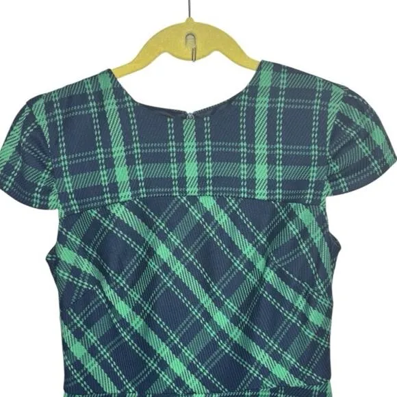 NWOT Vince Camuto Wool Navy and Green Plaid Dress Size 4