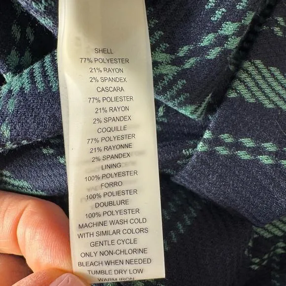 NWOT Vince Camuto Wool Navy and Green Plaid Dress Size 4