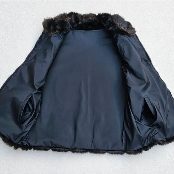 NWOT Worthington Reversible Brown and Black Faux Fur Faux Leather Zip-up Vest