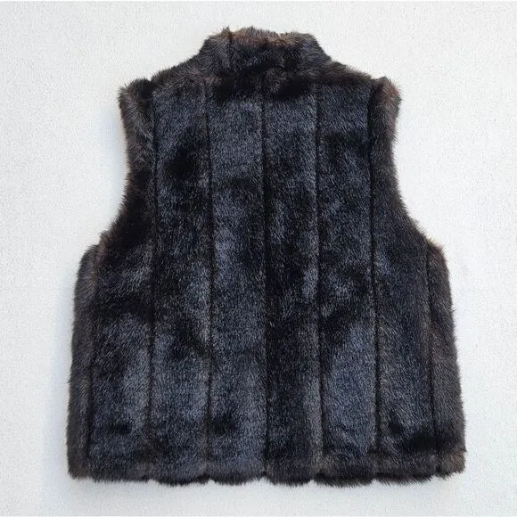 NWOT Worthington Reversible Brown and Black Faux Fur Faux Leather Zip-up Vest