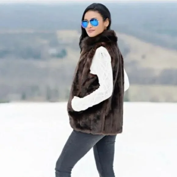 NWOT Worthington Reversible Brown and Black Faux Fur Faux Leather Zip-up Vest