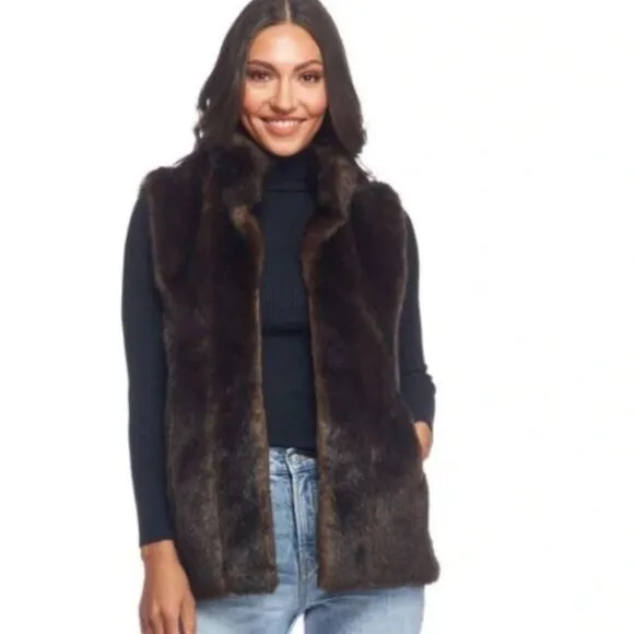 NWOT Worthington Reversible Brown and Black Faux Fur Faux Leather Zip-up Vest