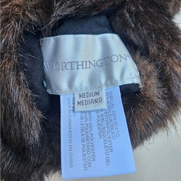 NWOT Worthington Reversible Brown and Black Faux Fur Faux Leather Zip-up Vest