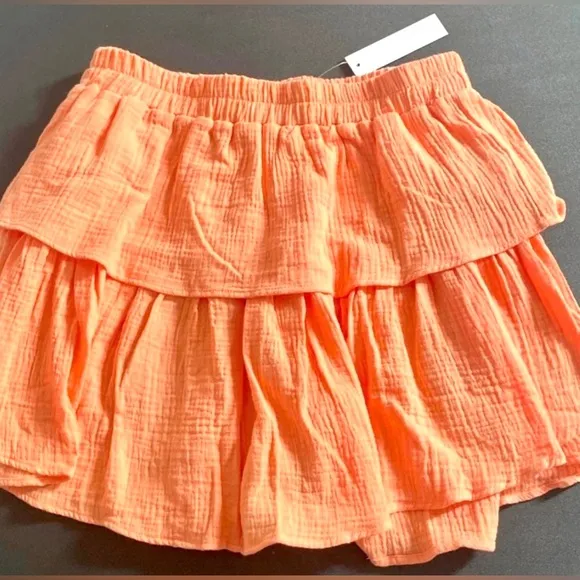 NWT 2 Piece DREW’s Ruffled Tangerine Gauzy Tiered Skirt &amp; Top Size Small