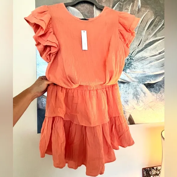 NWT 2 Piece DREW’s Ruffled Tangerine Gauzy Tiered Skirt &amp; Top Size Small