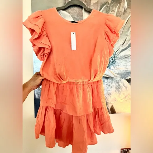 NWT 2 Piece DREW’s Ruffled Tangerine Gauzy Tiered Skirt &amp; Top Size Small