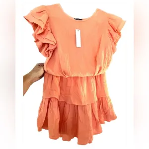NWT 2 Piece DREW’s Ruffled Tangerine Gauzy Tiered Skirt &amp; Top Size Small