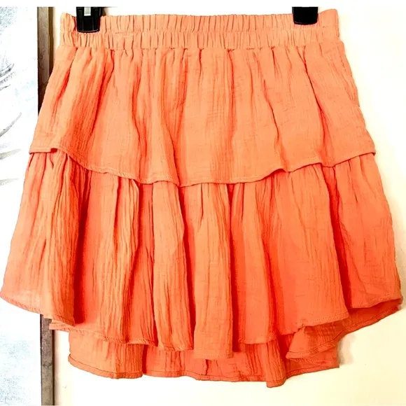 NWT 2 Piece DREW’s Ruffled Tangerine Gauzy Tiered Skirt &amp; Top Size Small