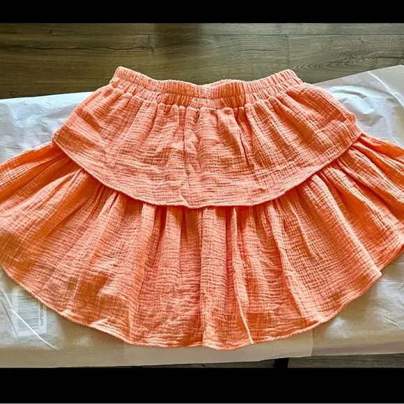 NWT 2 Piece DREW’s Ruffled Tangerine Gauzy Tiered Skirt &amp; Top Size Small