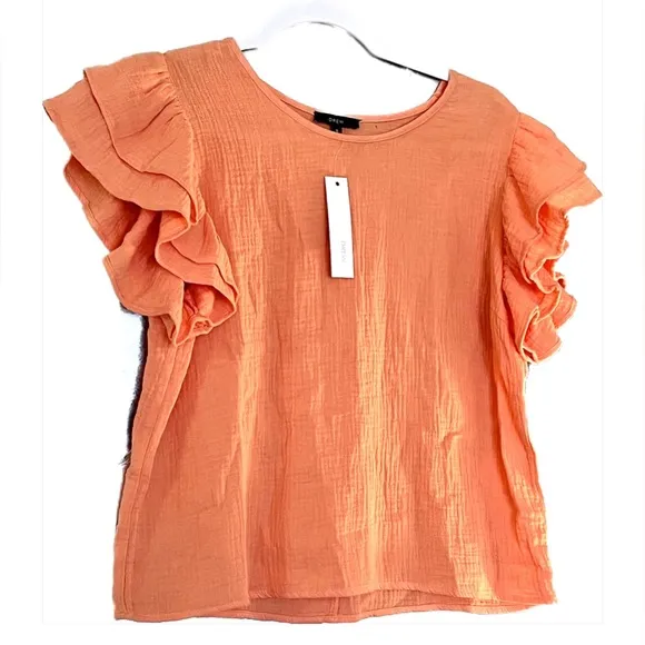 NWT 2 Piece DREW’s Ruffled Tangerine Gauzy Tiered Skirt &amp; Top Size Small