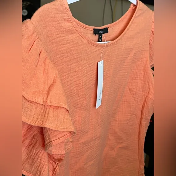 NWT 2 Piece DREW’s Ruffled Tangerine Gauzy Tiered Skirt &amp; Top Size Small