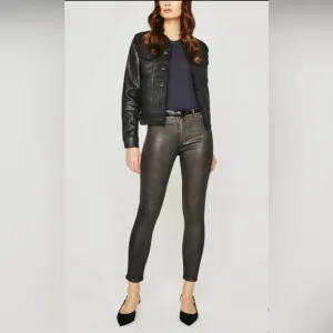 NWT AG Farrah Skinny Ankle Black gunmetal  w/shimmering micro-glitter finish. 23