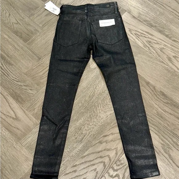 NWT AG Farrah Skinny Ankle Black gunmetal  w/shimmering micro-glitter finish. 23