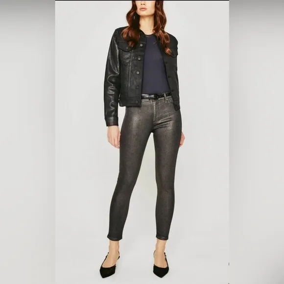 NWT AG Farrah Skinny Ankle Black gunmetal  w/shimmering micro-glitter finish. 23