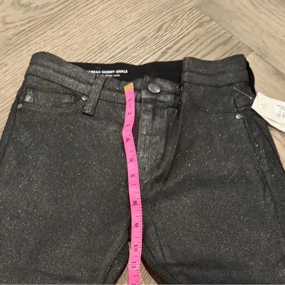 NWT AG Farrah Skinny Ankle Black gunmetal  w/shimmering micro-glitter finish. 23