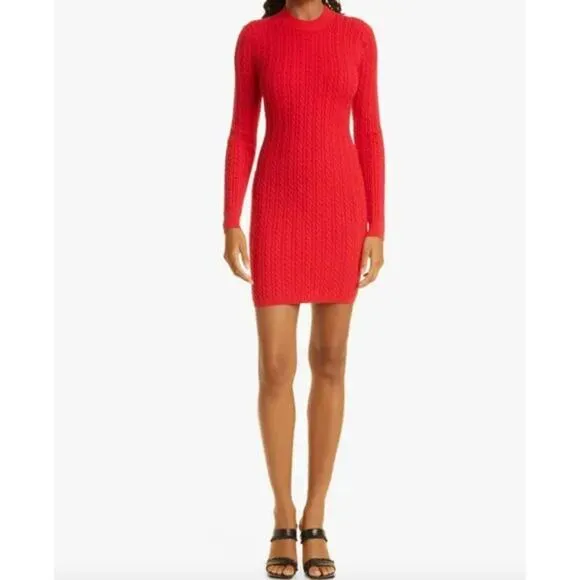 NWT Alice   Olivia Yuna Bright Poppy Red Long Sleeve Cable Knit Sweater Dress XL