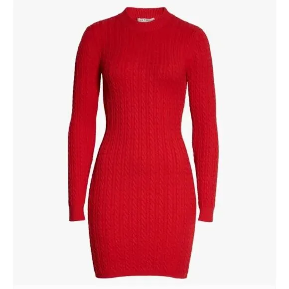 NWT Alice   Olivia Yuna Bright Poppy Red Long Sleeve Cable Knit Sweater Dress XL