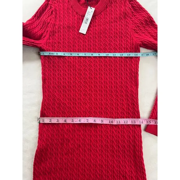 NWT Alice   Olivia Yuna Bright Poppy Red Long Sleeve Cable Knit Sweater Dress XL