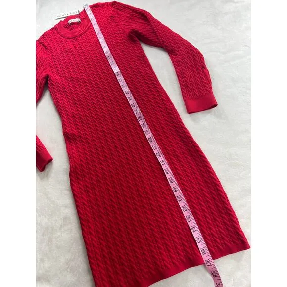 NWT Alice   Olivia Yuna Bright Poppy Red Long Sleeve Cable Knit Sweater Dress XL