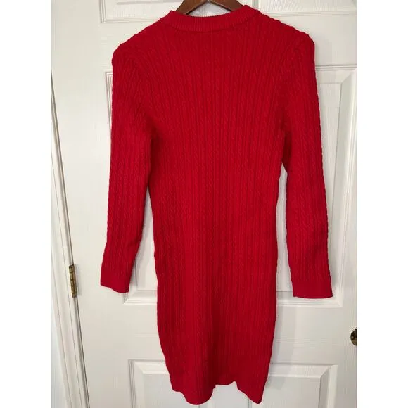 NWT Alice   Olivia Yuna Bright Poppy Red Long Sleeve Cable Knit Sweater Dress XL