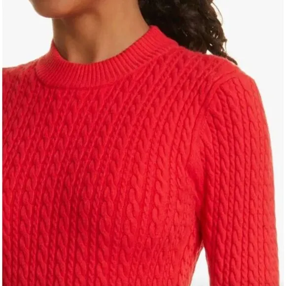 NWT Alice   Olivia Yuna Bright Poppy Red Long Sleeve Cable Knit Sweater Dress XL