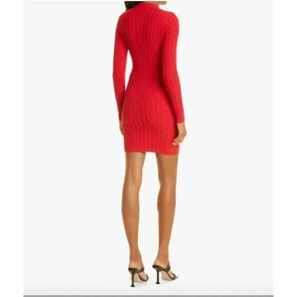 NWT Alice   Olivia Yuna Bright Poppy Red Long Sleeve Cable Knit Sweater Dress XL