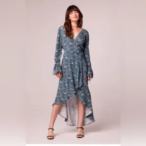 NWT Band Of The Free JEWEL TEAL FLORAL WRAP MAXI DRESS High Low Bohemian Style S