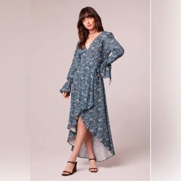 NWT Band Of The Free JEWEL TEAL FLORAL WRAP MAXI DRESS High Low Bohemian Style S
