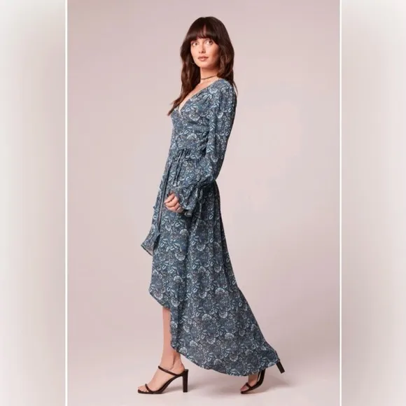 NWT Band Of The Free JEWEL TEAL FLORAL WRAP MAXI DRESS High Low Bohemian Style S