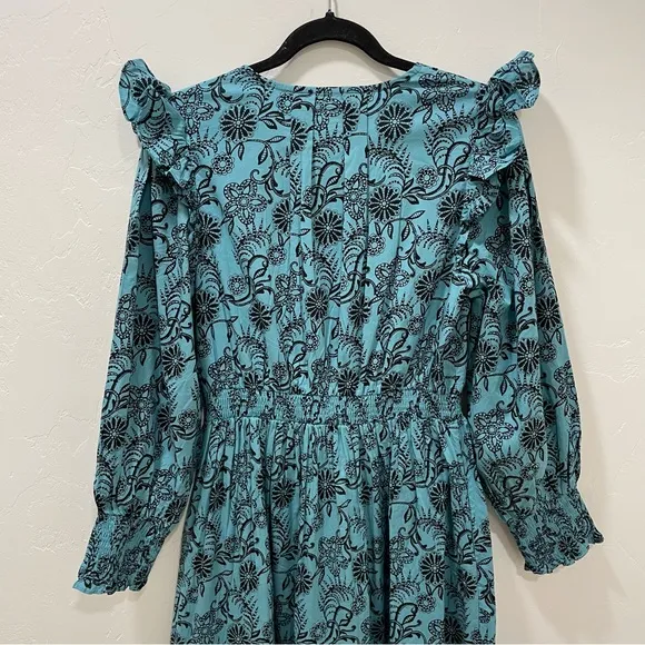 NWT Banjanan Bristol Pearl Midi Dress Women's XL Turquoise Pockets Long Sleeve