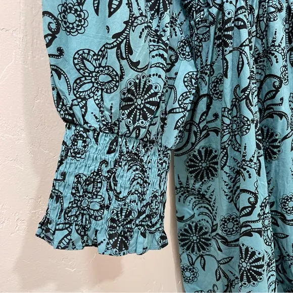 NWT Banjanan Bristol Pearl Midi Dress Women's XL Turquoise Pockets Long Sleeve