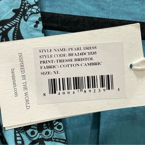 NWT Banjanan Bristol Pearl Midi Dress Women's XL Turquoise Pockets Long Sleeve