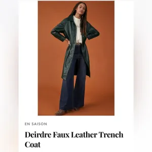 NWT En Saison Hunter green leather trench coat from Anthropologie, size Small.