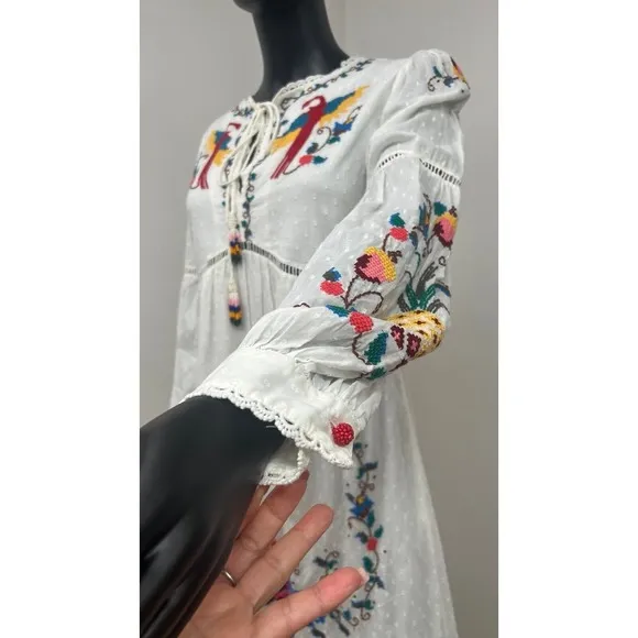 NWT! FARM RIO Macaw Cross Stitch Embroidered Maxi Dress SIZE S