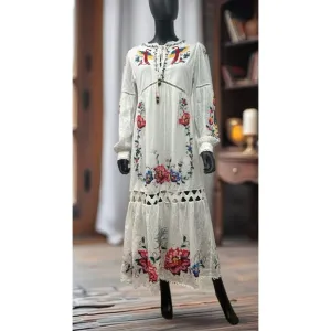 NWT! FARM RIO Macaw Cross Stitch Embroidered Maxi Dress SIZE S