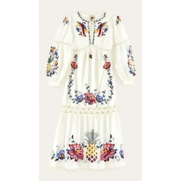 NWT! FARM RIO Macaw Cross Stitch Embroidered Maxi Dress SIZE S