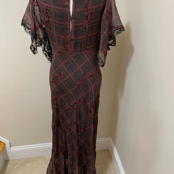 NWT Free People Fallen Flowers Midi Dress Embroidered Beaded size 4Retail $298