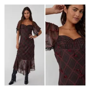NWT Free People Fallen Flowers Midi Dress Embroidered Beaded size 4Retail $298