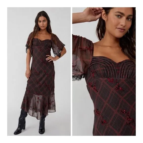 NWT Free People Fallen Flowers Midi Dress Embroidered Beaded size 4Retail $298
