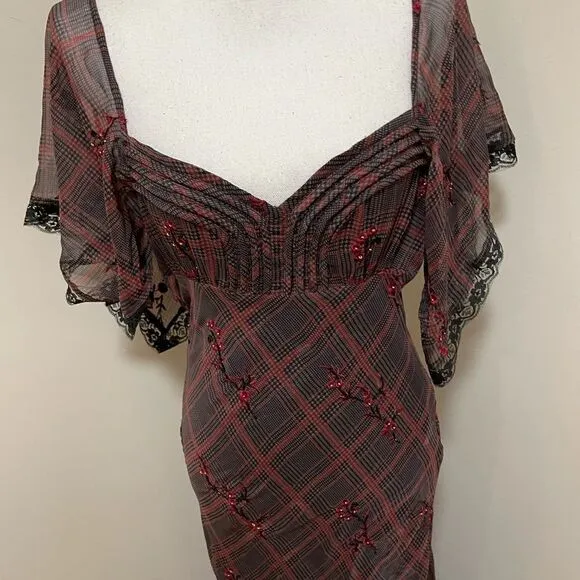 NWT Free People Fallen Flowers Midi Dress Embroidered Beaded size 4Retail $298